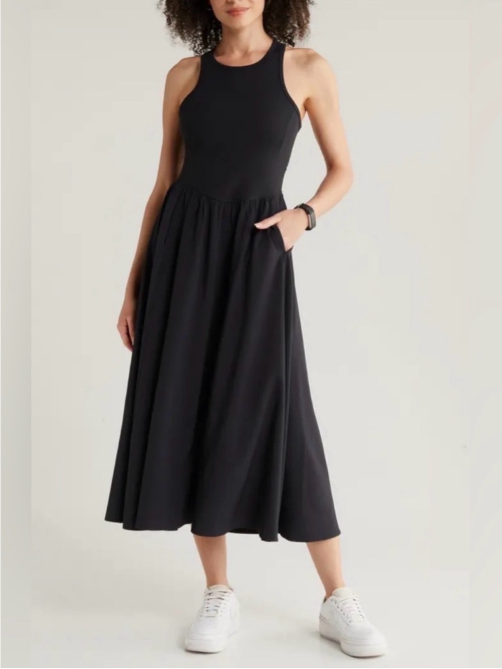 Nordstrom Zella Black Sleeveless Midi Dress with Pockets